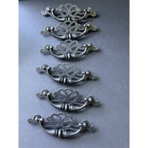 Vintage Antique Brass Drawer Pulls Set 6 Dresser Cabinet Traditional Cottagecore